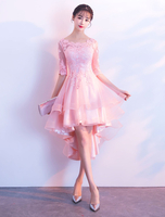 Cocktailkleider High Low Pink Lace Halbarm Partykleider