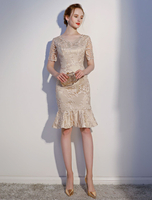 Cocktailkleider Nude Lace 2021 Halbarm Fischschwanz Hochzeitsgast Kleider