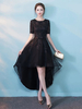 Cocktailkleider Schwarze Kurzarm Spitze Applique Bögen Asymmetrische Abschlussfeier Kleid