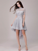 Cocktailkleider Spitze Applique Halbarm Stehkragen Hellgrau Asymmetrische Partykleid