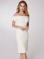 Cocktailkleider weiße Spalte weg von der Schulter Partykleid Mantel kurze Hochzeit Gast Kleider