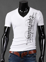 Cool 2021 T-Shirt aus Baumwolle mit V-Ausschnitt und kurzen Ärmeln und Buchstabenmuster für Alltag im casualen Stil und Herren