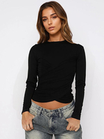 Crisscross Crop Top Langarm Frühling Basic Tees für Frauen 2025