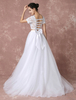Crop Top Spitze Hochzeitskleid zweiteilige hohe niedrige Tüll Brautkleid Back Cut-off-Court Zug Brautkleid mit Ribbon Bow Schärpe Milanoo