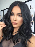 Curly Black Perücken Kräusel Curls Central Parting Tousled Schulter Länge synthetische Perücke