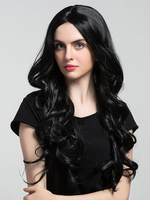 Curly Black Perücken Long Centre Parting Frauen SynthetischeLockenhaar in Schwarz