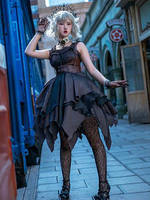 Customized Sweet Gothic Lolita Kleid Die sieben Todsünden Lust Deep Purple ärmelloser Blumendruck Kaskadierende Rüschen Polyester Schleifen Lolita Pullover Röcke