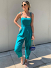 Cyanblauer Trägerkragen; ärmelloses; geschnürtes; geschichtetes; gerades Sommer-Einteiler-Outfit aus Polyester