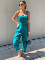 Cyanblauer Trägerkragen; ärmelloses; geschnürtes; geschichtetes; gerades Sommer-Einteiler-Outfit aus Polyester