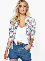 Damen Jacke gemischten Baumwollen mit Reißverschluss und Print im schicken & modischen Style für Herbst mit langen Ärmeln Alltagskleidung für Straßen-Style und Damen