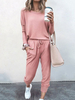 Damen 2-teilige Sets Pink Jewel Neck Langarm Polyester Sommer Spielanzug