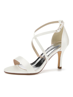 Damen Absatz Elfenbein Stiletto-Absatz spitze Zehen handgefertigte Satin-Sandalen Low-Tops Absätze