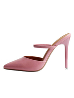 Damen Absatz Pantoletten PU Leder Rosa Spitzschuh Slip-On Stilettos