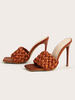 Damen Absatz Pantoletten Square Toe Slip-On PU Leder Flacher Absatz Sommer Hausschuhe
