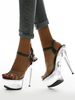 Damen Absatz Sandalen Schwarz PVC Obere Runde Zehen Stiletto Absatz Sexy Sandalen
