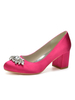 Damen Absätze Chunky Heel Spitzschuh Handgefertigte PU Leder Satin Low-Tops Rose Red Pumps