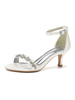 Damen Absätze Kelchabsatz Handgefertigte Sandalen Satin Low Tops Weiß Knöchelriemen Absätze