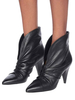 Damen Ankle Boots Black Cowhide Pointed Toe Chunky Heel Rüschen Booties