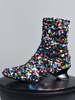 Damen Ankle Boots Black Pailletten Stoff Square Toe Special-Shel Booties