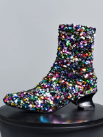Damen Ankle Boots Black Pailletten Stoff Square Toe Special-Shel Booties