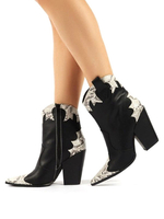 Damen Ankle Boots Black Pointed Toe Snakeskin Print PU Lederstiefel