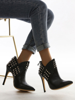 Damen Ankle Boots Black PU Leder Spitzzehen Nieten Stiletto Heel Booties