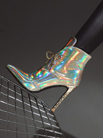 Damen Ankle Boots Blond Leder Pointed Toe Stiletto Heel Laser Booties