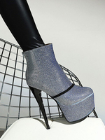 Damen Ankle Boots Dazzling Blue Pailletten Stoff Round Toe Stiletto Heel Platform Booties