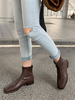 Damen Ankle Boots Deep Brown Leder Square Toe Flat Booties