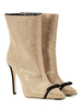 Damen Ankle Boots Light Gold Pailletten Stoff Schleifen Pointed Toe Stiletto Heel Booties
