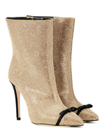 Damen Ankle Boots Light Gold Pailletten Stoff Schleifen Pointed Toe Stiletto Heel Booties