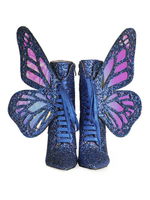 Damen Ankle Boots Pailletten Stoff Blue Butterfly Pointed Toe High Heeels Kurze Stiefel