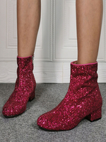 Damen Ankle Boots Pailletten Stoff Round Toe Zip Up Ankle Boots