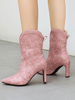 Damen Ankle Boots Pink PU Leder Pointed Toe Stiletto Heel Winter Booties