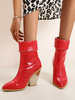 Damen Ankle Boots Red Leder Pointed Toe Chunky Heel Snakeskin Print Booties