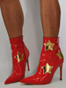 Damen Ankle Boots Red Patent Obere Spitze Zehensterne Muster Stiletto Absatz