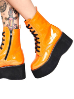 Damen Ankle Boots Red PU Leder Round Toe Round Toe Side Zipper Flatforms Damen Ankle Boots