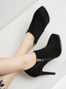 Damen Ankle Boots Schwarz Micro Wildleder Upper Pointed Toe Metall Details Stiletto Heel Side Zip Ankle Boots