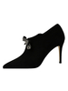Damen Ankle Boots Schwarzes Wildleder Pointed Toe Rhinestones Bow High Heel Booties
