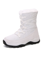 Damen Ankle Boots White Elastic Fabric Round Toe Flache Schnürschuhe