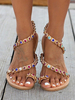 Damen Aprikose Flache Sandalen Strass Flache Offene Zehen PU Leder Schicke Sommer Zehen Ringsandalen