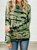 Damen Avocado Green Langarm T-Shirt Polyester Two Tone Cut Out Jewel Neck Shirt