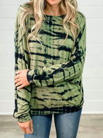 Damen Avocado Green Langarm T-Shirt Polyester Two Tone Cut Out Jewel Neck Shirt