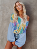 Damen Baby Blue Shirt Jewel Neck Langarm Tie Dye Layered Polyester T-Shirt