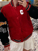 Damen Baseball Jacken Jewel Neck Long Sleeves Zweifarbige Oversized Front Button Casual Field Red Baseball Jacke