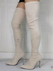 Damen über dem Knie Micro Wildleder Oberlicht Aprikose spitzen Zehen Stiletto Absatz Stiefel