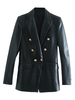 Damen Black Blazer Leder Turndown Kragen Langarm Zweireiher Jacken