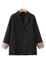 Damen Black Blazer Modern Turndown Kragen Langarm Polyester Maßjacke