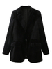 Damen Black Blazer Turndown Kragen Veloursjacke