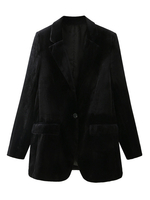 Damen Black Blazer Turndown Kragen Veloursjacke